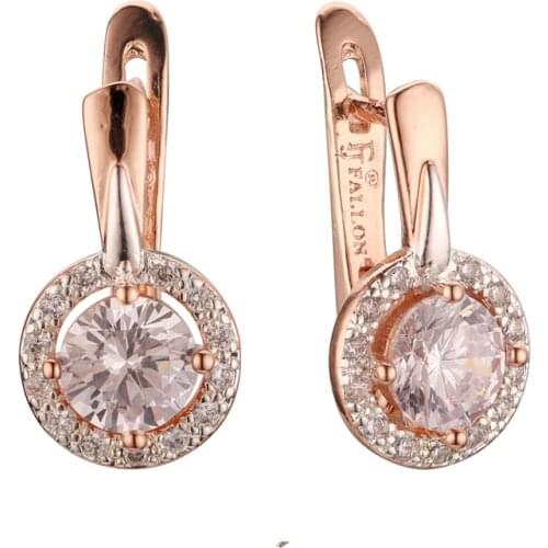 New Arrival Fashion Round Earrings Designs for Women 585 Rose Gold Silver Color Jewelry for New Year Gift