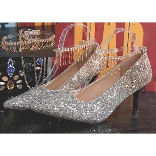 New Design Fashion Golden Plated Crystal Tassel Silicone Belt Shoes Tie Ankle Chains