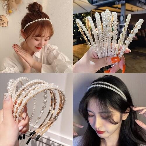 New FashionFull Pearls Women Hairbands Sweet Headband Hair Hoops Holder Ornament Head Band Lady Elegant Fashion Hair Accessories