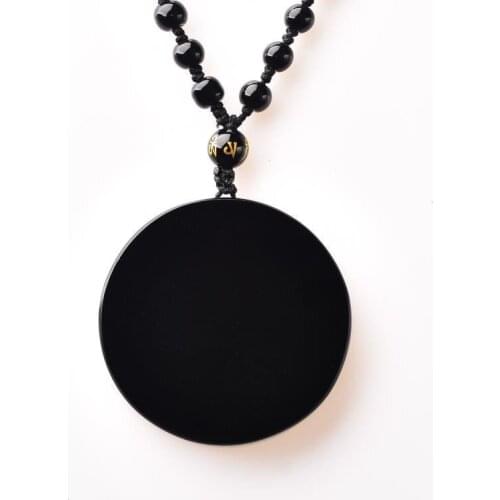 Wholesale Black Natural Obsidian Stone Pendant Round Pendant Necklaces For Women Men Personalized Customization Fashion Jewelry