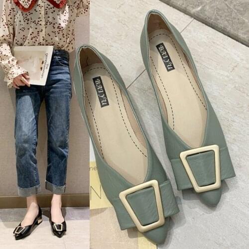 Autumn Sheet Shoe New - Style Immortal Spirit Joker Pointed Shallow Mouth Buckles with Square Late Shoe Beans Shoe Shoes