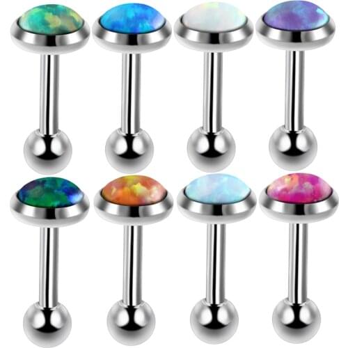 PAIR Surgical Steel Opal Stone Ear Tragus Cartilage Barbell Stud Earrings Sexy Girls Jewelry Opal Ear Helix Piercing 16g