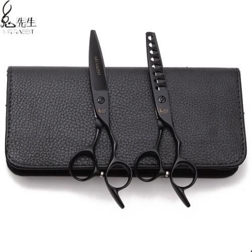 6" 17cm 440C Mr Rabbit Black Hairdressers Scissors Haircut Scissors Cutting Scissors Thinning Shears Salon Hair Scissors M9122