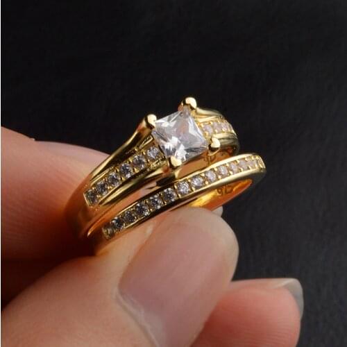 2 Pieces Couple Rings Yellow Gold Filled Promise Ring Womens Mens Ring Set Classic Style