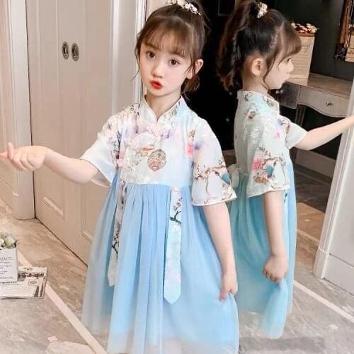 Girls Dresses 2021 New Children Clothes Hanfu Chinese Style Chiffon Summer Girl Costume