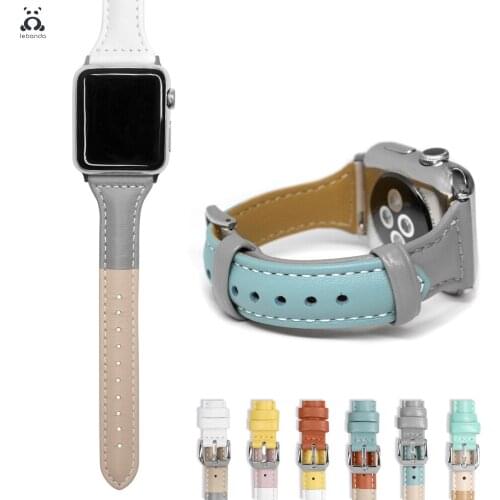 Classic buckle strap for Apple Watch series 7 6 SE 5 4 3 ultra-thin striped strap leather stitching wristband for iWatch 41 45mm