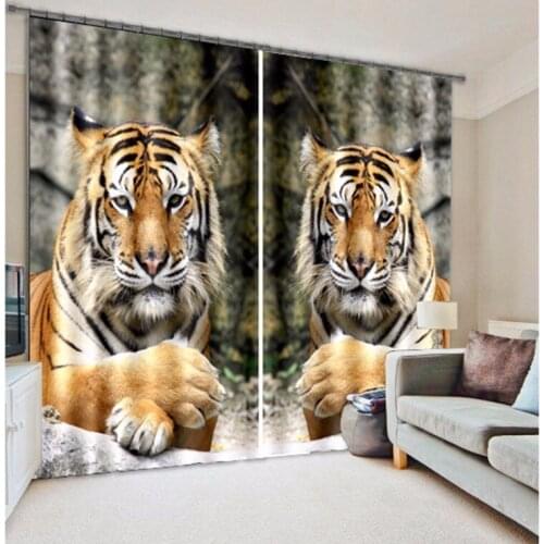 Animal Tiger print Luxury Blackout 3D Window Curtain Living Room kids Bedroom Drapes Cortina Rideaux Customized size pillowcase