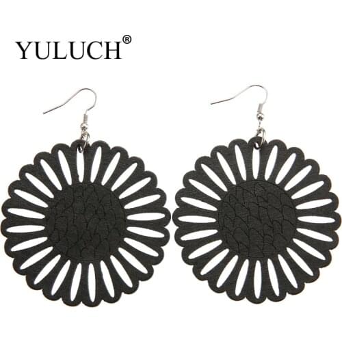 YULUCH Natural Wood earrings Sunflower Jewelry Trendy Black Hollow Design Earrings For Women Party Gift BIG SIZE Earring