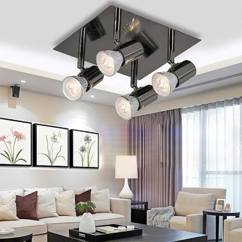 AC85-240V Modern LED Spotlight 360°Adjustable Rotatable LED Ceiling Light 12W Aluminum Square 4 Way LED Spotlight with GU10 Bulb