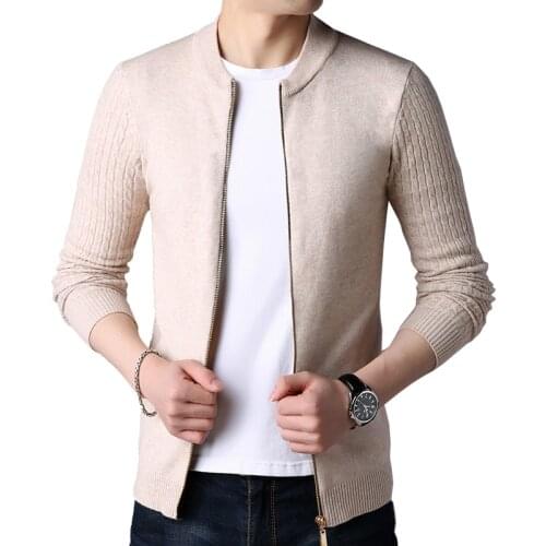 TFETTERS New Autumn Winter Knitted Cardigan Men Sweater Cardigan Sweater Mens Slim Sweater Coat Pure Color Jacket Cardigan