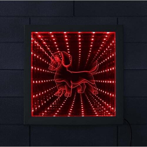 Wiener-Dog 3D LED Tunnel Lamp Dachshund Infinity Mirror Night Light Mesmerizing Illusion Sausage Photo Wood Frame Luminaria