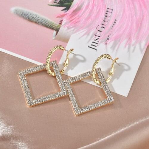 UAM New Big Gold Color Rules Geometric Square Shape Rhinestones Long Drop Earrings Classic Fashion Jewelry Earrings Girl Gifts