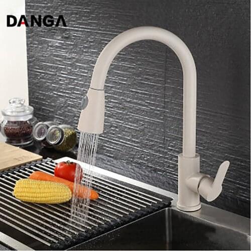Pull Out Faucet Kitchen Faucet 304 Stainless Steel Water Faucet Single Handle Water Tap Rotatable Sink Tap Hot and Cold Mixer