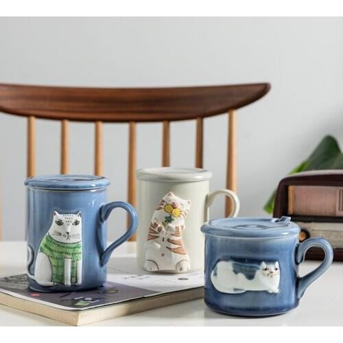 Fun cute cartoon animal ceramic mug Handmade-relief ceramic coffee cup