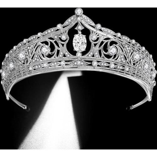 Floralbride Alloy Rhinestone Crystal Zircon Flower Bridal Tiara Princess Crown Wedding Hair Accessory Women Bridesmaids Jewelry