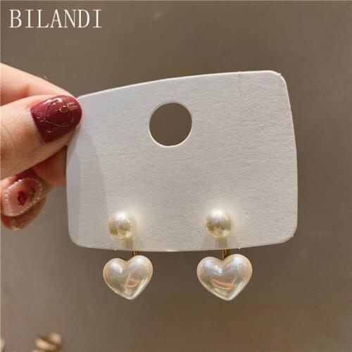 Bilandi S925 needle Sweet Jewelry Heart Earrings Popular Design Simulated Pearl Love Drop Earrings For Girl Fine Accessories
