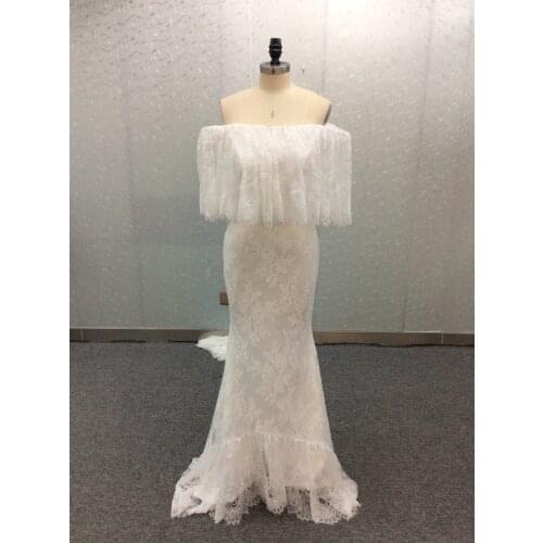 Elegant Long Mermaid Lace Wedding Dresses Off Shoulder Zipper Back Custom Chapel Train Bridal Gown For Women