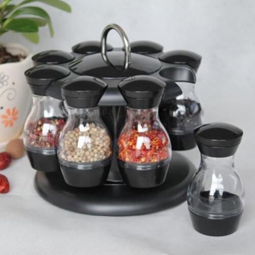 1 Set Portable Spice Jar Eco-friendly Space-saving Plastic Condiment Jar with Storage Rack for Dorm Kitchen Supplies Accessories