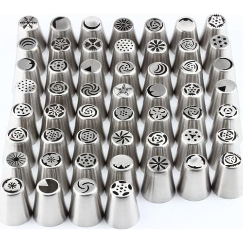 1 Pcs Brush 1 Pcs Converter+Stainless SteeI 53 Pcs Russian Tips Pastry lcing Nozzles Piping Cake Decorating Tips