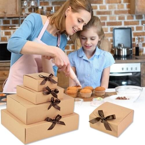 1pc Kraft Paper Gift Box Cookies Candy Boxes Wedding Favor Birthday Party Packaging Box Storage Box with Ribbon Party Supplies