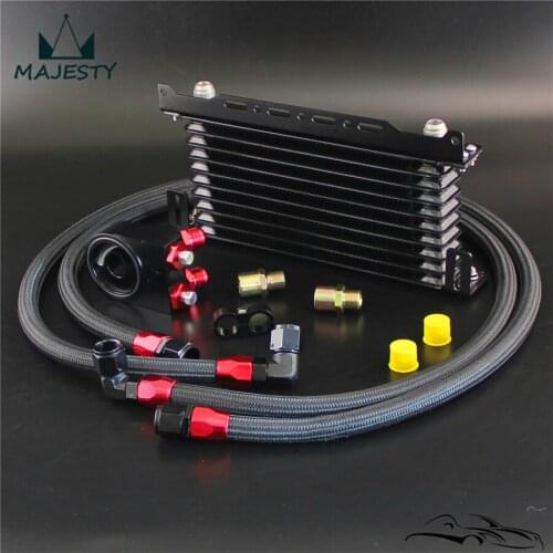 10 Row Trust Oil cooler w/Bracket + Filter Adapter Hose Kit For Japan car Black