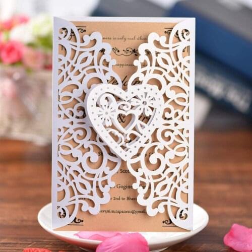 10pcs/50Pcs Wedding Invitations Cards Laser Cut Love Heart Vintage Decor Gift Greeting Card RSVP Customize Party Supplies