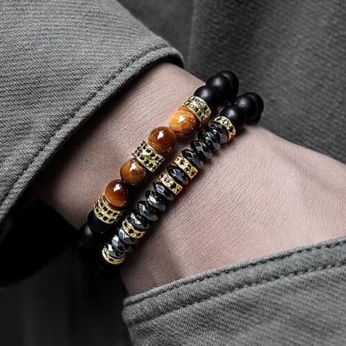 2020 Classic Round Tube Charm Hematite Bracelet For Men Luxury Natural Tiger Eye & Matte Bead Bracelet Men Jewelry Gift