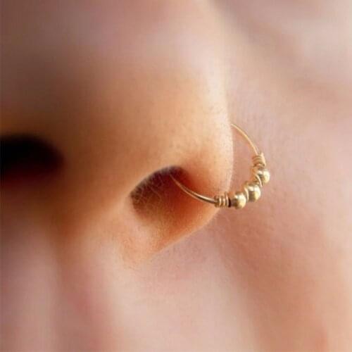 1 Pc Sexy Gold Silver Plated Round Beads Nose Ring Stud Nose Hoop Piercing Jewelry 6mm/8mm/10mm nose rings