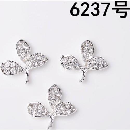 50pcs 23*24mm Silver Color Alloy Material Crystal Leaf Charm Leaf pendant For Head DIY Wedding Handmade Jewelry Making