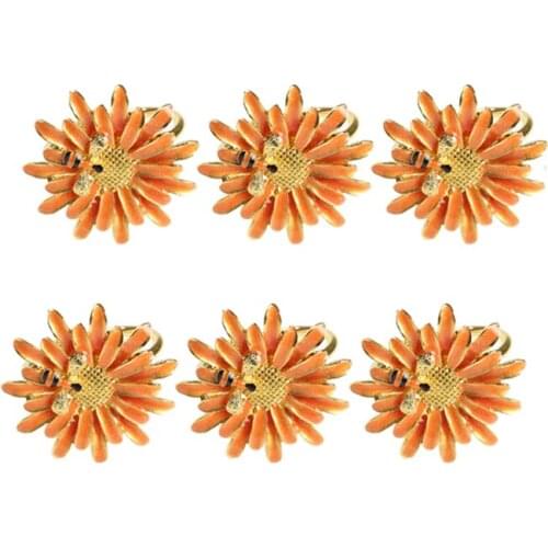 6Pcs Hotel Tableware Bee Flower Napkin Buckle Napkin Ring Chinese Alloy Daisy Napkin Ring-ABUX