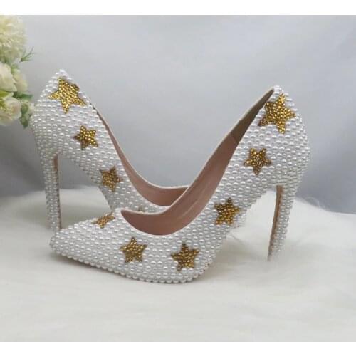 White Pearl Star Bride Wedding Shoes Thin Heels Ladies Banquet Dress Shoes and Bag Female Party Pointed Toe High Heels Handbag