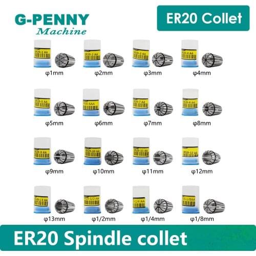 ER20 spindle motor collet chuck 16 pcs collets size from 1 mm to 13mm full set for CNC milling lathe tool spindle motor collet