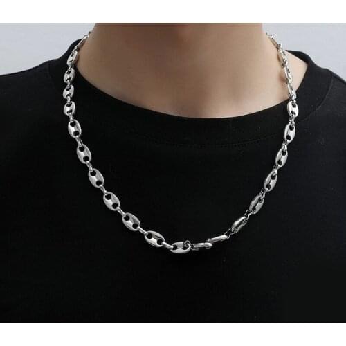 High Quality Metal Punk Coffee Bean Chain Necklace Bracelet Necklace Set Men Silver Color Fashion Trend Jewelry Set