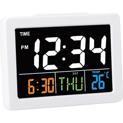 Color Large Screen LCD Electronic Desk Alarm Clock with Temperature Date Display
