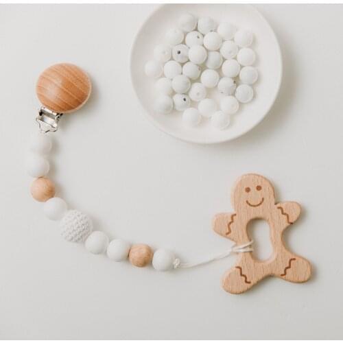 New Baby Pacifier Clip Bead Animal Solid Color Chain Dummy Holder Nipples Kids Teething Toy Cute Safety Cartoon Wooden Bracket