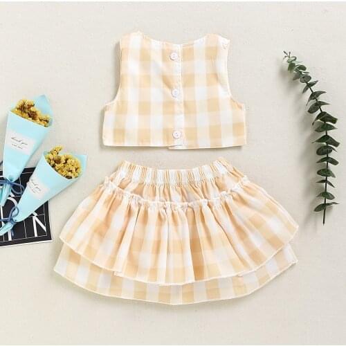 0-2Yrs Plaid Clothes Set Soft Sleeveless Romper Summer Kids Girls Ruffles Clothing Outfits