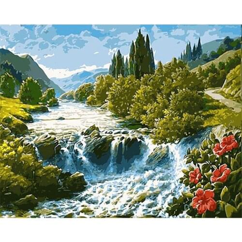 DIY Digital Painting By Numbers Package waterfalls oil painting mural Kits Coloring Wall Art Picture Gift frameless