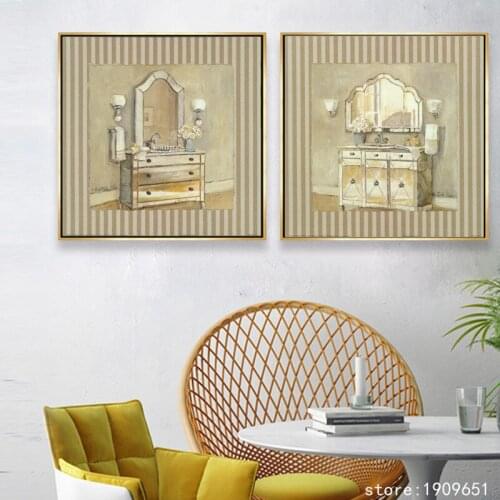 Cotton no frame pastoral cartoon still life bathroom canvas printings oil painting printed on cotton wall art decoration picture