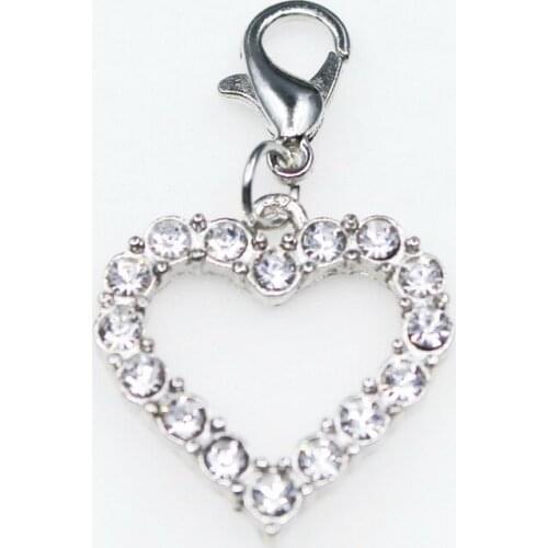 Crystal Heart 10pcs/lot Love Dangle Charms Lobster Clasp DIY Bracelet Bangles Necklace Pendants Jewelry Hanging Charms