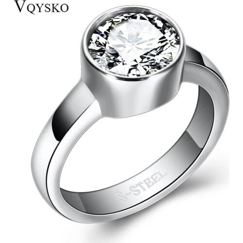 Round AAA Zircon Luxury Engagement Jewelry Stainless steel Rings Wedding Rings for Women Accessories