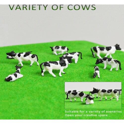 Model Animals Ho 1:87 Toys Cows Sand Table Building Layout Diorama Farm Animals White and Black Plastic 30Pcs/lot
