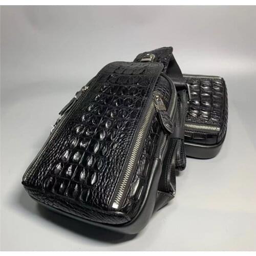 Authentic Exotic Crocodile Skin Mens Chest Bag Man Small Messenger Bag Genuine Real Alligator Leather Male Cross Shoulder Bag