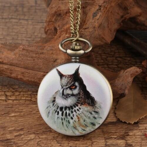Mens Quartz Necklace Pocket Watch Eagle Pattern White Pocket Watch for Boy Arabic Digital Pocket Watches for Teenager