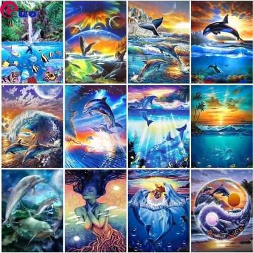 Sea Landscape Diamond Painting Kits Dolphin Picture Of Rhinestones Diamond Embroidery Animals Mosaic Full Drills Decor For Home