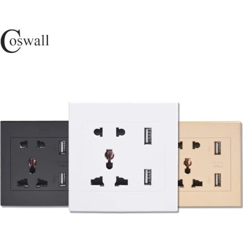 Coswall Universal Standard 2.1A USB Wall Socket Home Wall Charger 2 Ports USB Outlet Power Charger For Phone White/Black/Gold