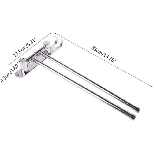Towel Holder 2 Swivel Rotating Bars Arms Rods Stainless Steel Wall Mounted Kitchen Bathroom Rack Rail Hanger Shelf With