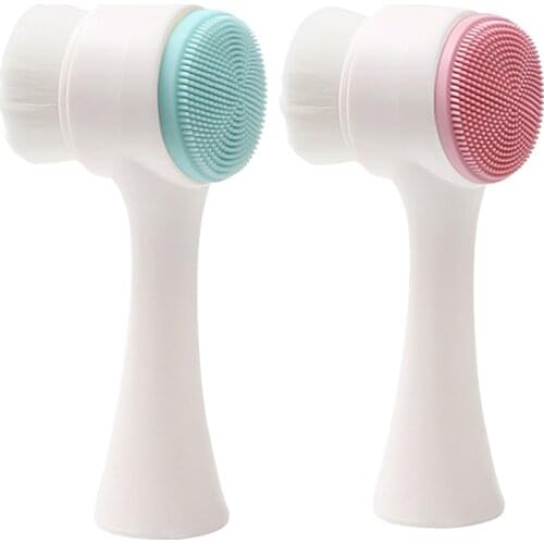EAS-Portable Double Sided Facial Cleaning Brush Facial Massage Skin Care Tool Silicone Brush Portable Face Brush Tool