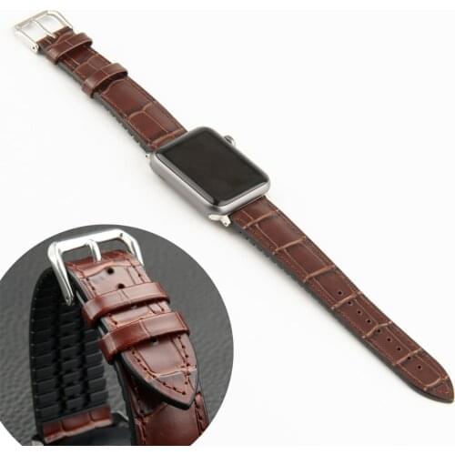 Genuine Leather + Silicone Inside Strap for Apple Watch Band 6 5 4 3 2 1 SE Leather Strap 44MM 40MM 42MM 38MM Bands for iWatch