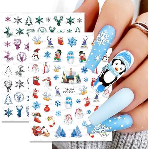 3D Christmas Sticker for Nails Cute Cartoon Sliders Snowflake Elk Xmas Tree Decal Gel Polisn Manicure Nail Art Decor SACA717-724