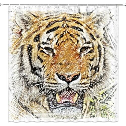 Animals Printed lion penguin 3d bath curtains waterproof polyester fabric washable bathroom shower curtain with hooks